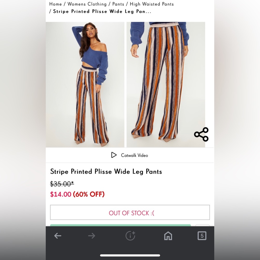 Pretty little thing Stripe printed plisse wide leg trouser